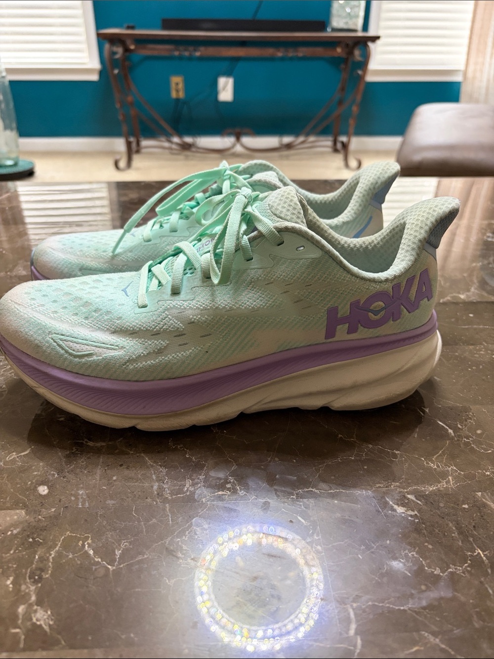 Hoka Women's Mint Green and Lavender Running Sneakers